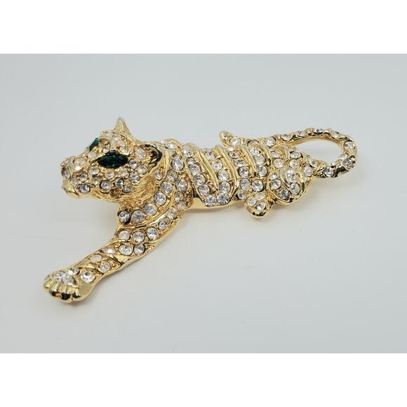 Vintage Rhinestone Crouching Tiger - Big Cat –  Brooch Pin - Mint Condition - Picture 2 of 5